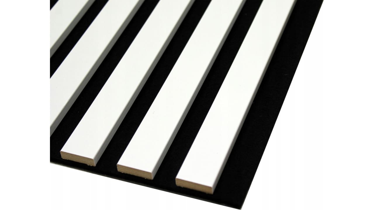 Lamele ścienne, akustyczne na czarnym filcu 275cm x 27cm - BIANCO 590